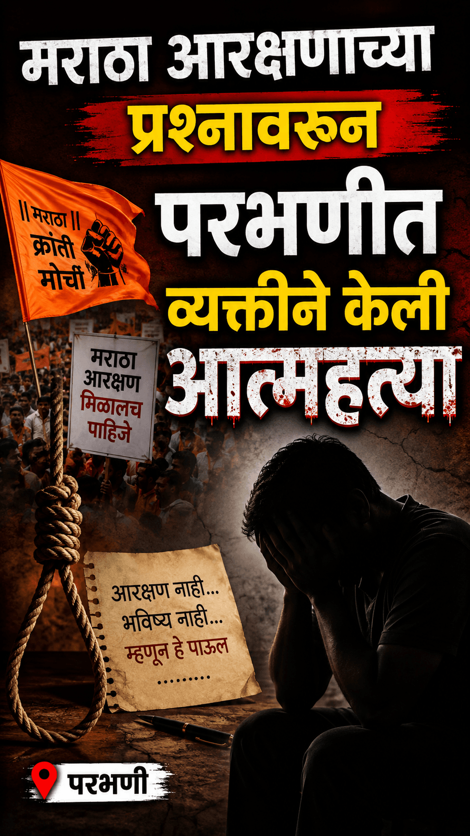 मराठा आरक्षणाच्या प्रश्नावरून परभणीत 30 वर्षीय युवकाचा मृत्यू; खिशात आढळली चिठ्ठी